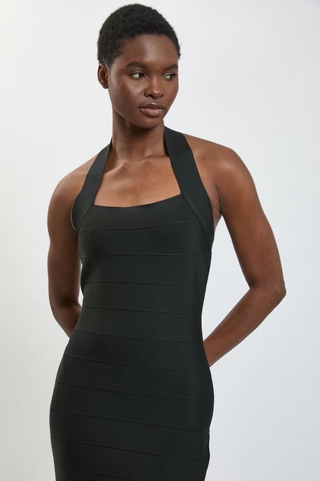 Figure Form Bandage Fringe Knit Halter Neck Midi Dress - Image 2