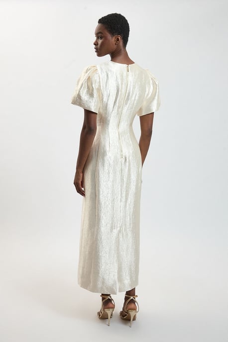 Puff Sleeve Metallic Textured Midi Dress - Image 3