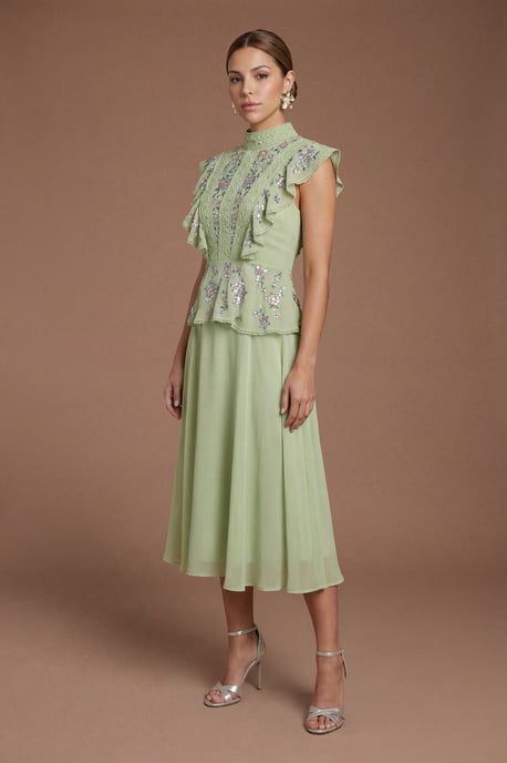 Petite Embellished Frill Detail Midi Dress - Image 1