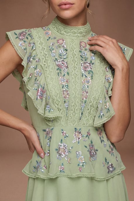 Petite Embellished Frill Detail Midi Dress - Image 3