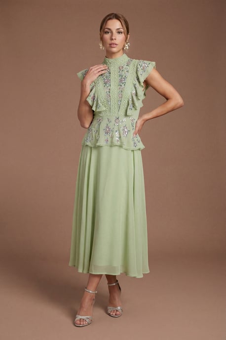Petite Embellished Frill Detail Midi Dress - Image 4