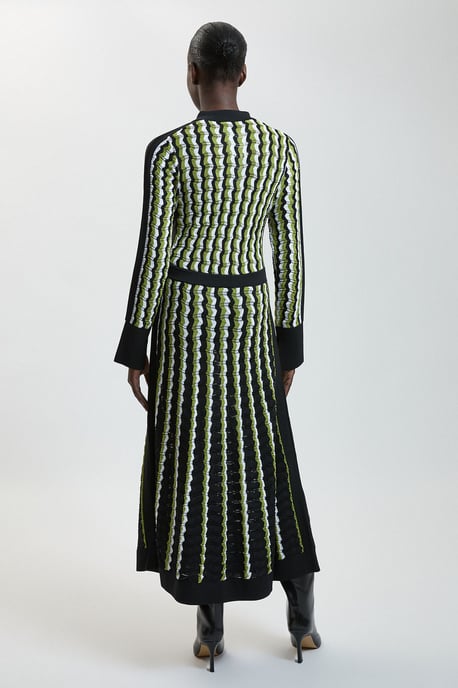 Knit Pointelle Contrast Collared Midi Dress - Image 3