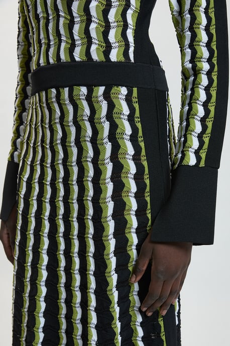 Knit Pointelle Contrast Collared Midi Dress - Image 4