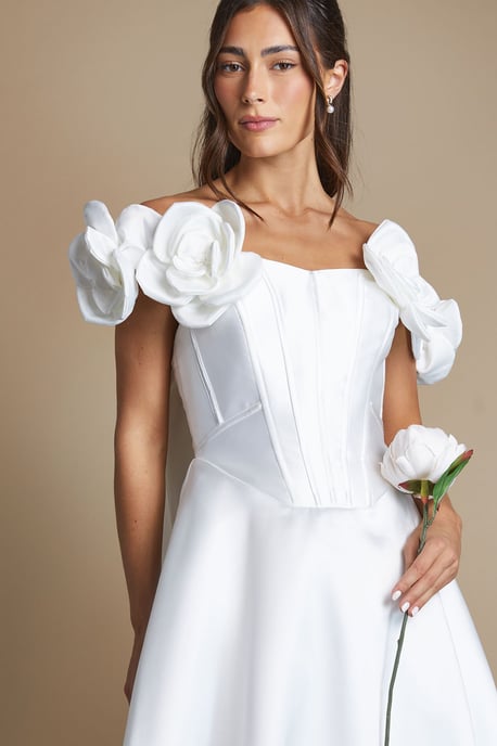 Corsage Detail Corset Full Skirted Wedding Dress - Image 2