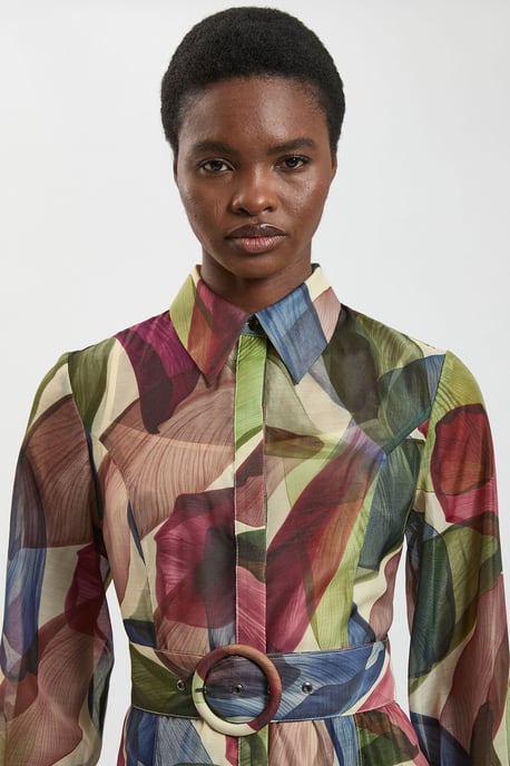 Petite Petal Print Organza Maxi Shirt Dress - Image 2