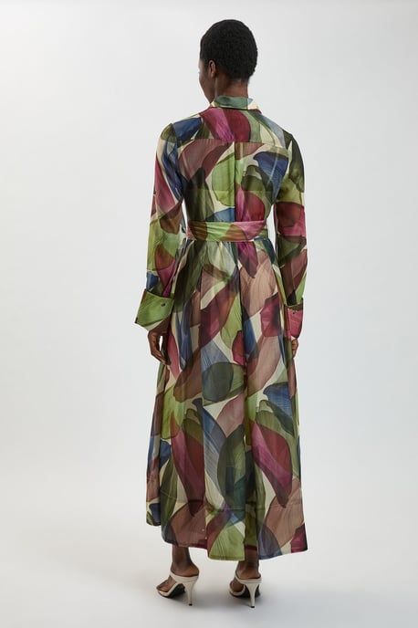 Petite Petal Print Organza Maxi Shirt Dress - Image 3