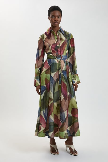 Petite Petal Print Organza Maxi Shirt Dress - Image 4