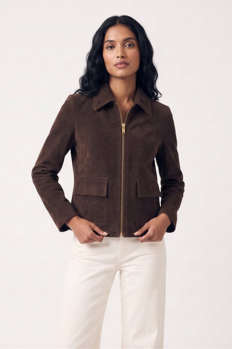 Suede Jacket in Chestnut - Image 2