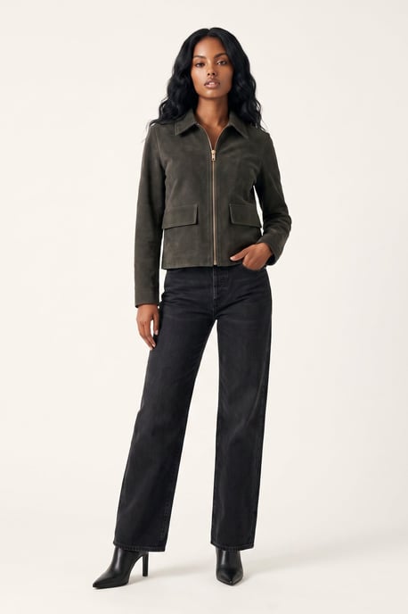 Suede Jacket in Olive - Image 1