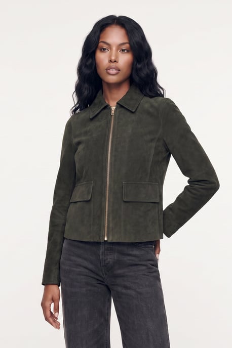 Suede Jacket in Olive - Image 2