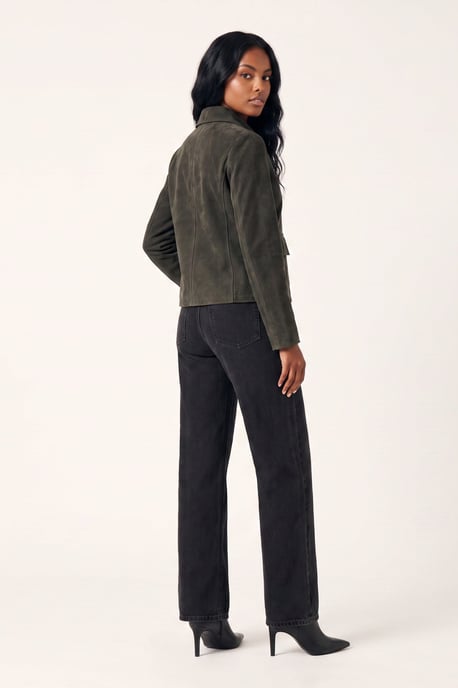 Suede Jacket in Olive - Image 3