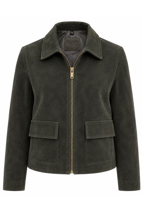 Suede Jacket in Olive - Image 4