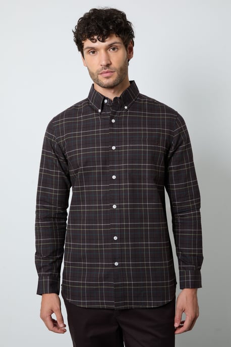 Dark Burgundy Check Long Sleeve Shirt - Image 1