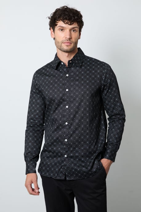 Black Tile Print Long Sleeve Shirt - Image 1