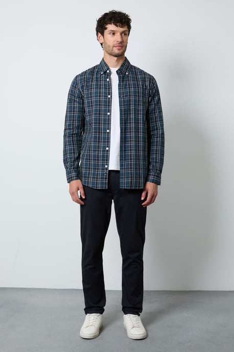 Navy Classic Check Long Sleeve Shirt - Image 4