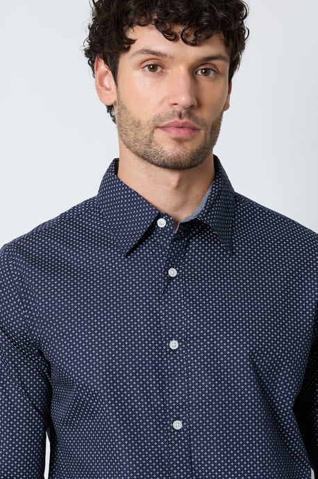 Navy Mini Print Long Sleeve Shirt - Image 2