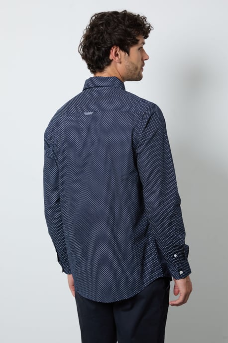 Navy Mini Print Long Sleeve Shirt - Image 3