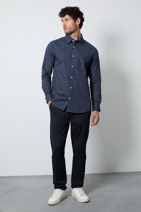 Navy Mini Print Long Sleeve Shirt - Image 4