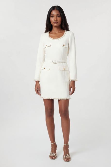 Petite Tweed Embellished Trim Tailored Belted Mini Dress - Image 1