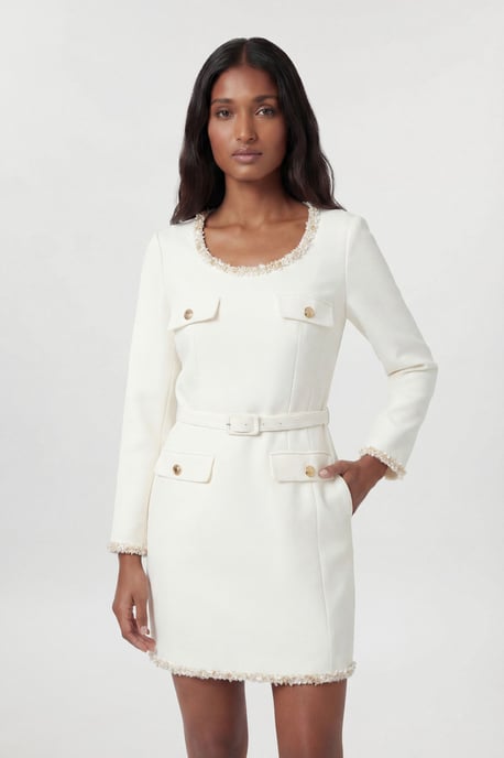 Petite Tweed Embellished Trim Tailored Belted Mini Dress - Image 2