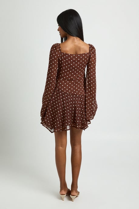 Polka Dot Ruched Sweetheart Pleated Skater Dress - Image 2