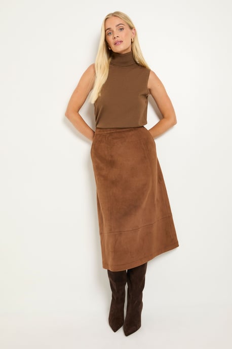 Petite Faux Suede Seam Detail Midi Skirt - Image 5