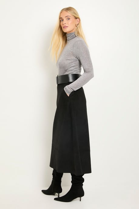Petite Faux Suede Seam Detail Midi Skirt - Image 1