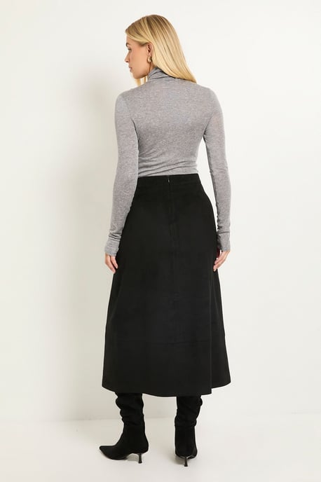 Petite Faux Suede Seam Detail Midi Skirt - Image 3