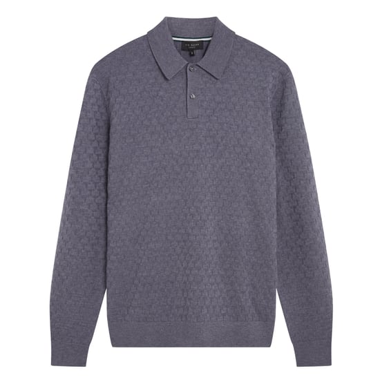 Ted Baker Morar T Stitch Knitted Mid Blue Polo Shirt - Image 1