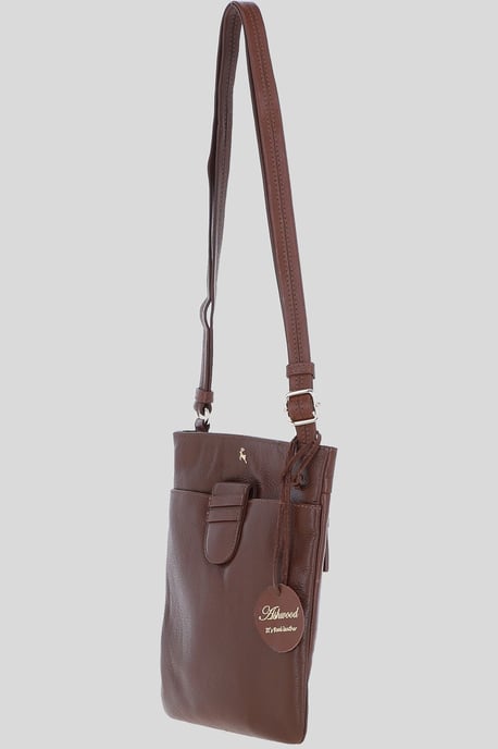 Genuine Leather Crossbody x Shoulder Bag with Golden Accents - Image 3