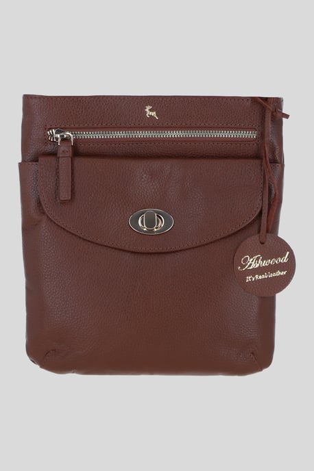 Leather Flat Crossbody Bag with Adjustable Leather Strap - Image 1