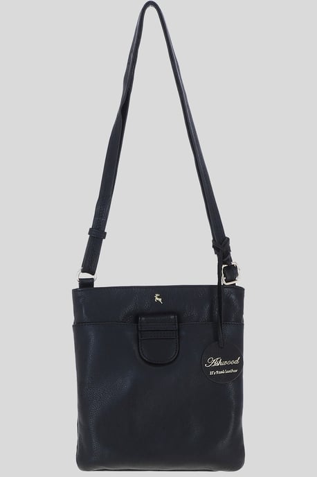 Genuine Leather Crossbody x Shoulder Bag with Golden Accents - Image 2