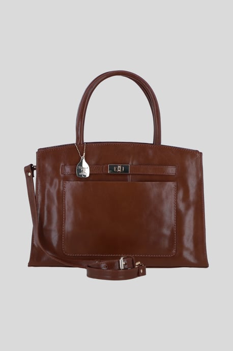 Real Leather Structured Handbag with Detachable Strap - Image 1