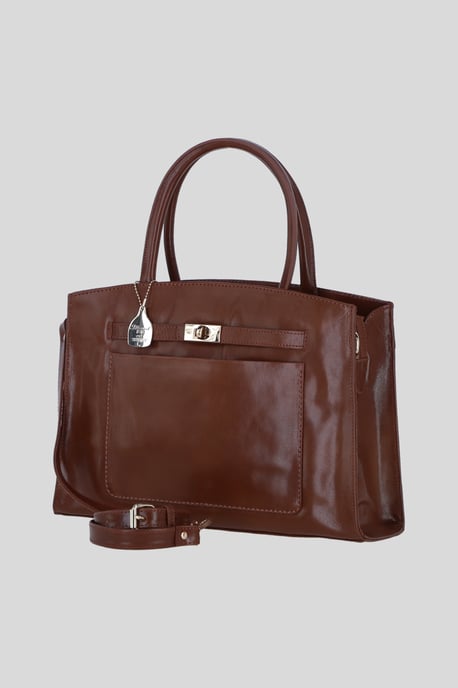 Real Leather Structured Handbag with Detachable Strap - Image 2