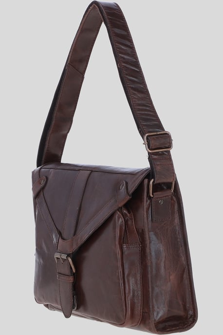 'Rhode' Real Leather Laptop Messenger Bag With Buckle Flap - Image 3
