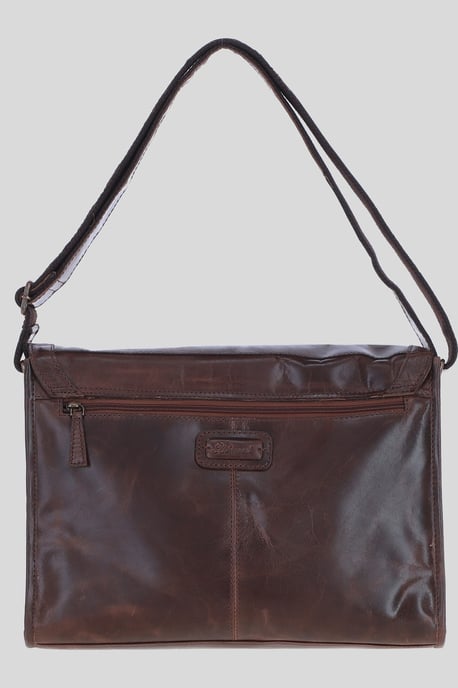 'Rhode' Real Leather Laptop Messenger Bag With Buckle Flap - Image 4