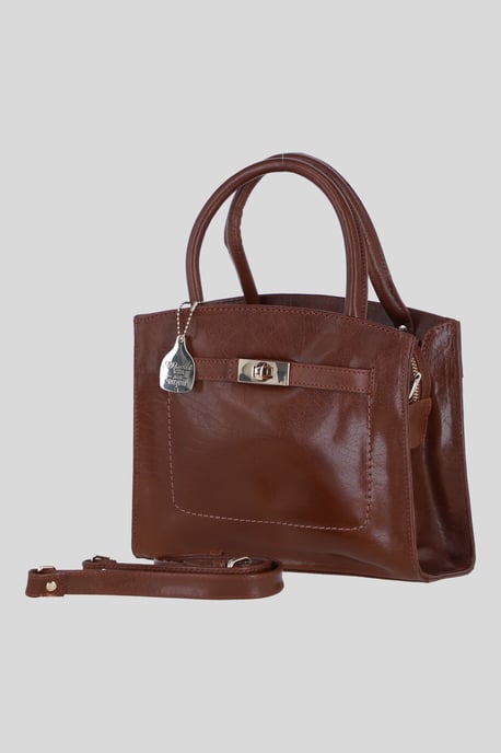 Genuine Leather Structured Handbag with Detachable Crossbody Strap - Image 2