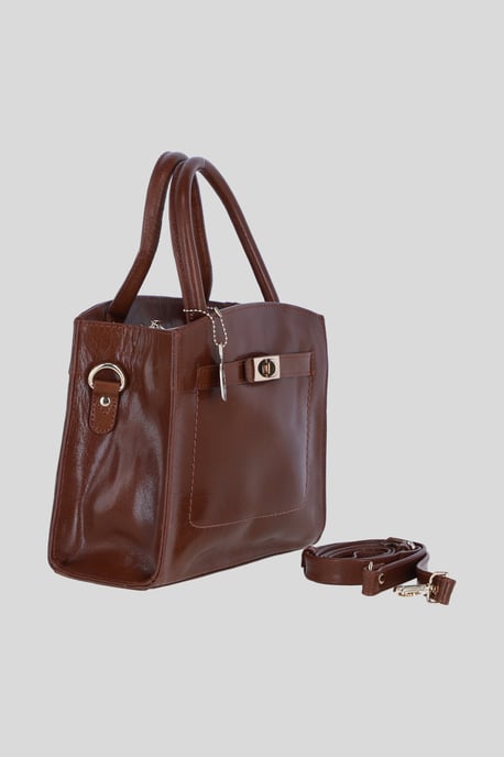 Genuine Leather Structured Handbag with Detachable Crossbody Strap - Image 4