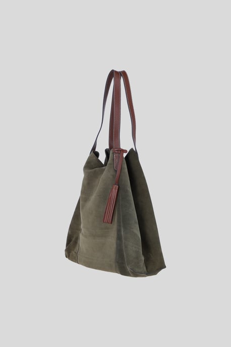 Real Suede Leather Shopper Bag with Leather Tassel Charm - Image 2