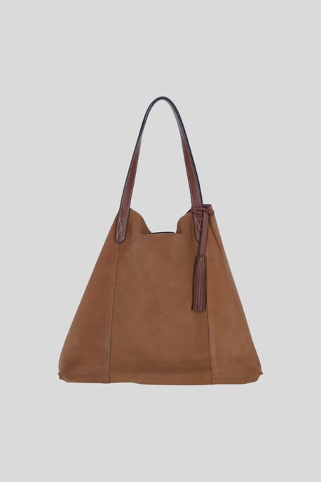 Real Suede Leather Shopper Bag with Leather Tassel Charm - Image 1