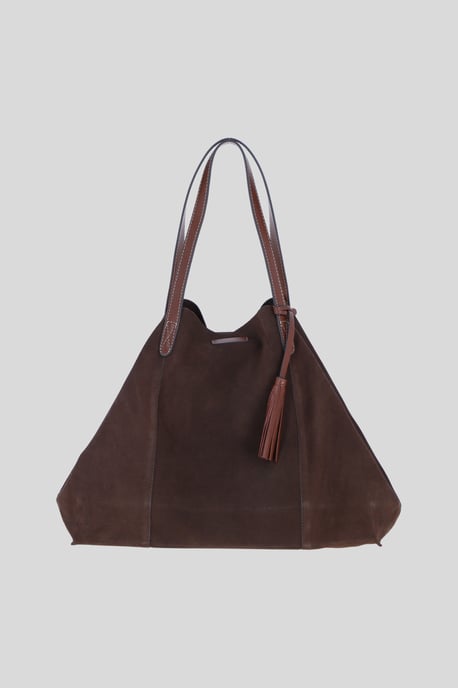 Real Suede Leather Shopper Bag with Leather Tassel Charm - Image 1