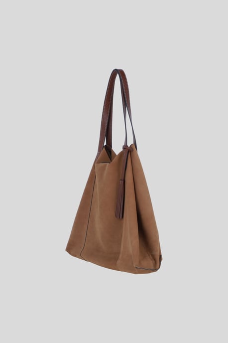 Real Suede Leather Shopper Bag with Leather Tassel Charm - Image 2