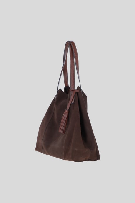Real Suede Leather Shopper Bag with Leather Tassel Charm - Image 2