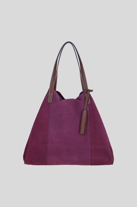 Real Suede Leather Shopper Bag with Leather Tassel Charm - Image 1