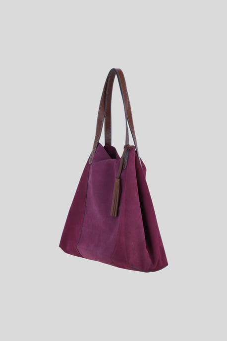 Real Suede Leather Shopper Bag with Leather Tassel Charm - Image 2
