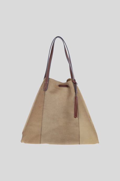 Real Suede Leather Shopper Bag with Leather Tassel Charm - Image 1