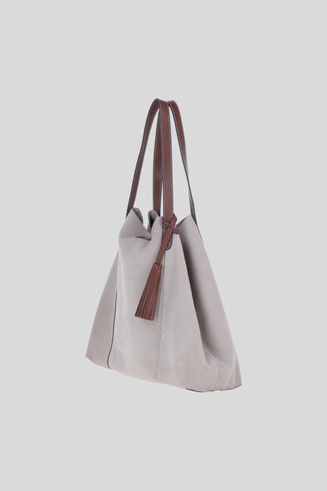 Real Suede Leather Shopper Bag with Leather Tassel Charm - Image 2