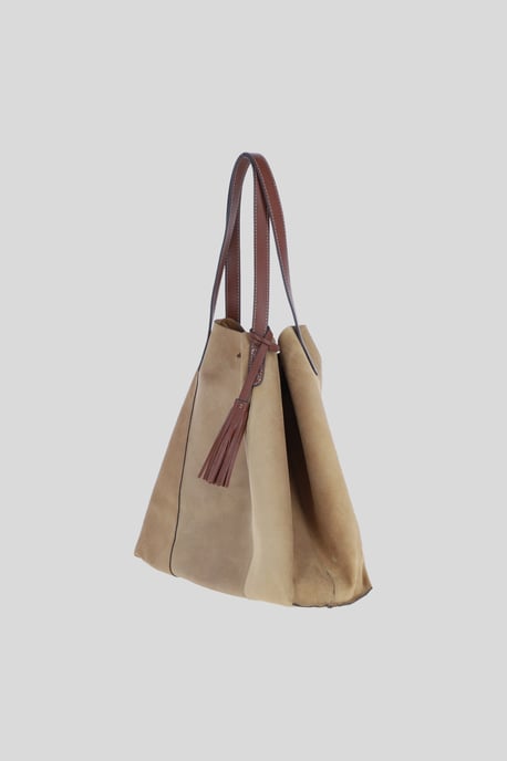 Real Suede Leather Shopper Bag with Leather Tassel Charm - Image 2