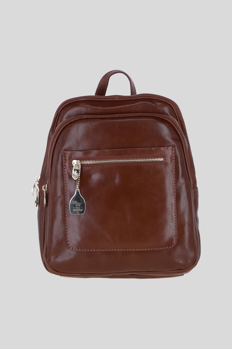 Real Leather Backpack with Multiple Pockets and Gold-Tone Hardware - Image 1
