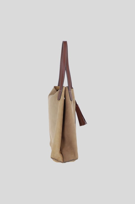 Real Suede Leather Shopper Bag with Leather Tassel Charm - Image 5